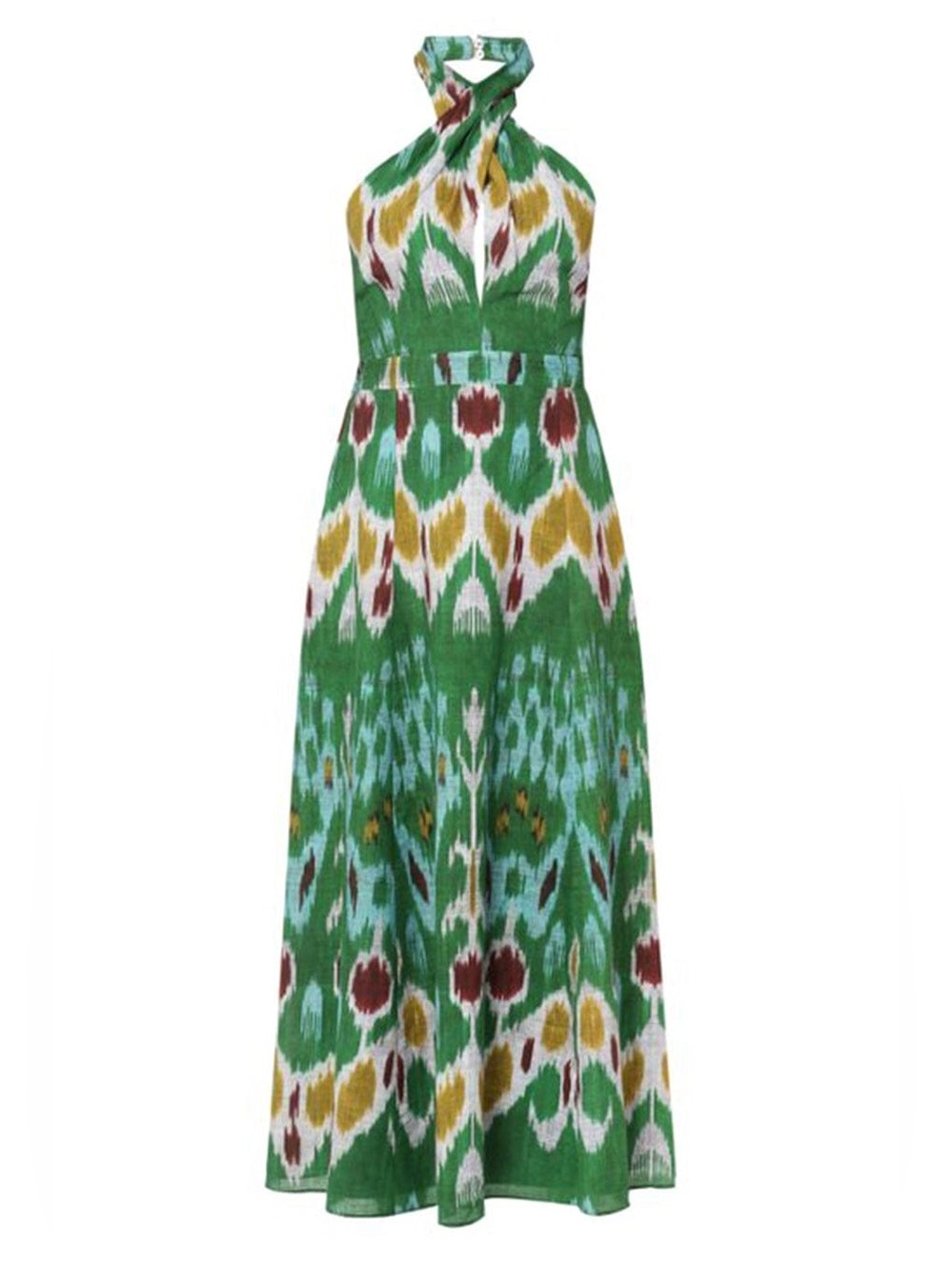 ERDEM Selene Green Printed Ikat Halter Maxi Dress size 6 - Picture 5 of 12